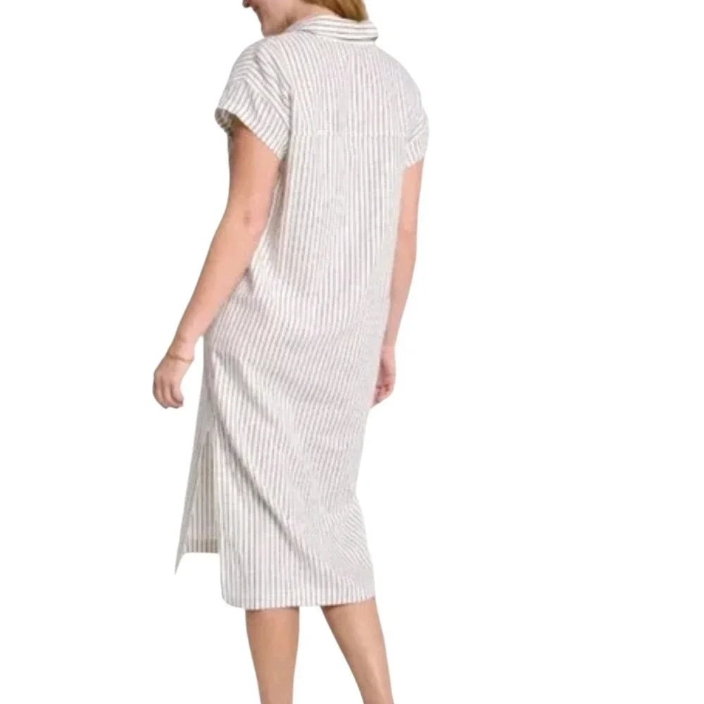 CALIA Swim Cover Up Dress Women XS White Gray Stripe Ivory Button Down Beach New